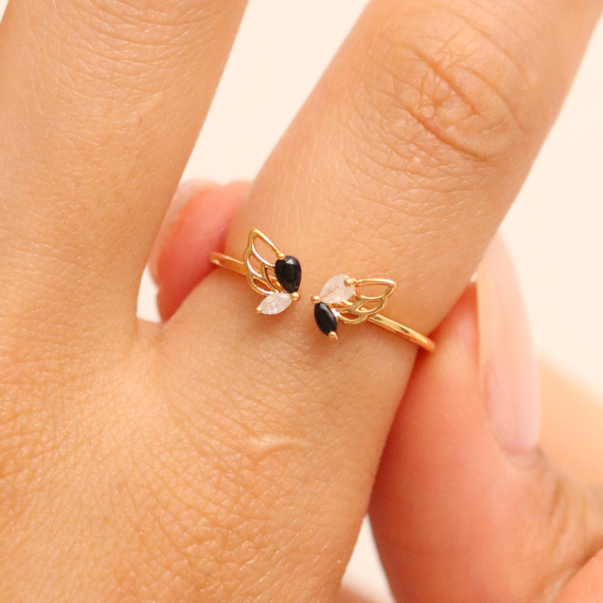 Black onyx Butterfly Wing Ring